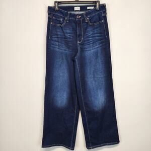 Wonderly Dark Wash Wide Leg Jeans Size 10 High Rise Stretch Whiskering City Chic